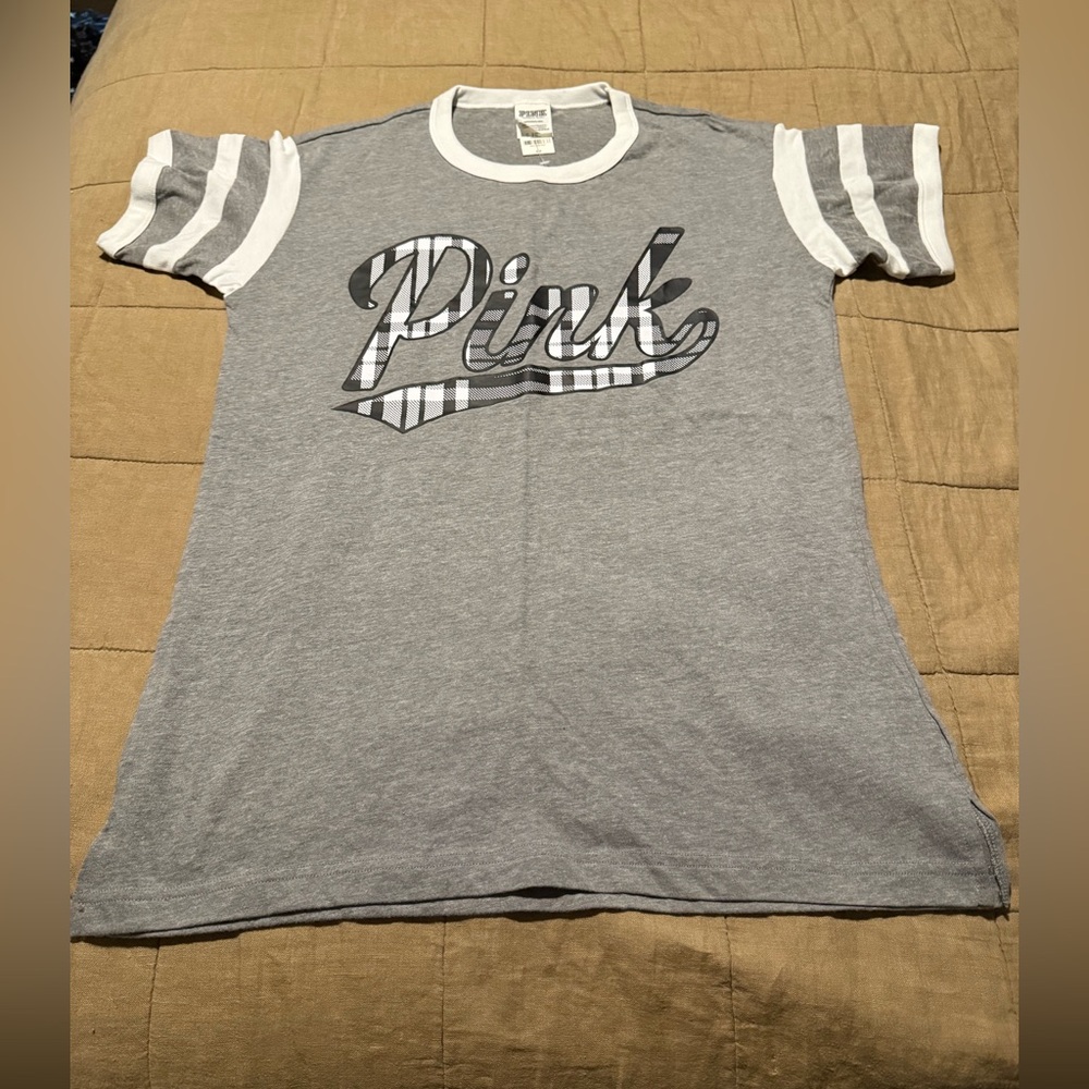 Vintage PINK Victoria's Secret Gray Ringer Tee, Size Small